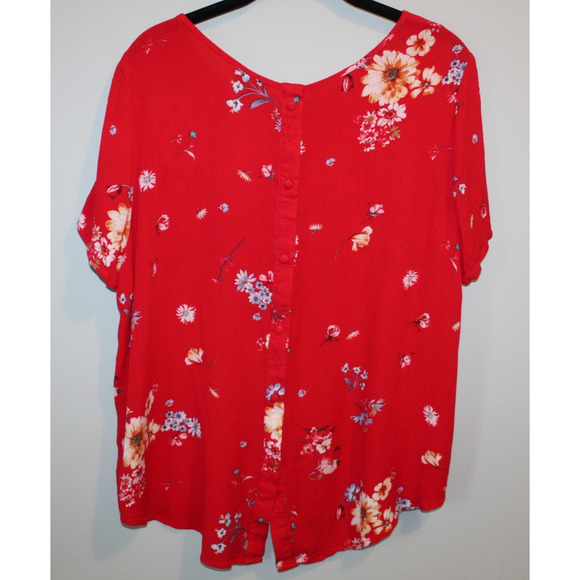 ✨2/$20 Torrid Abbey Gauze Button Back Blouse Floral Red Top Size 0 Large 12 - Picture 6 of 9